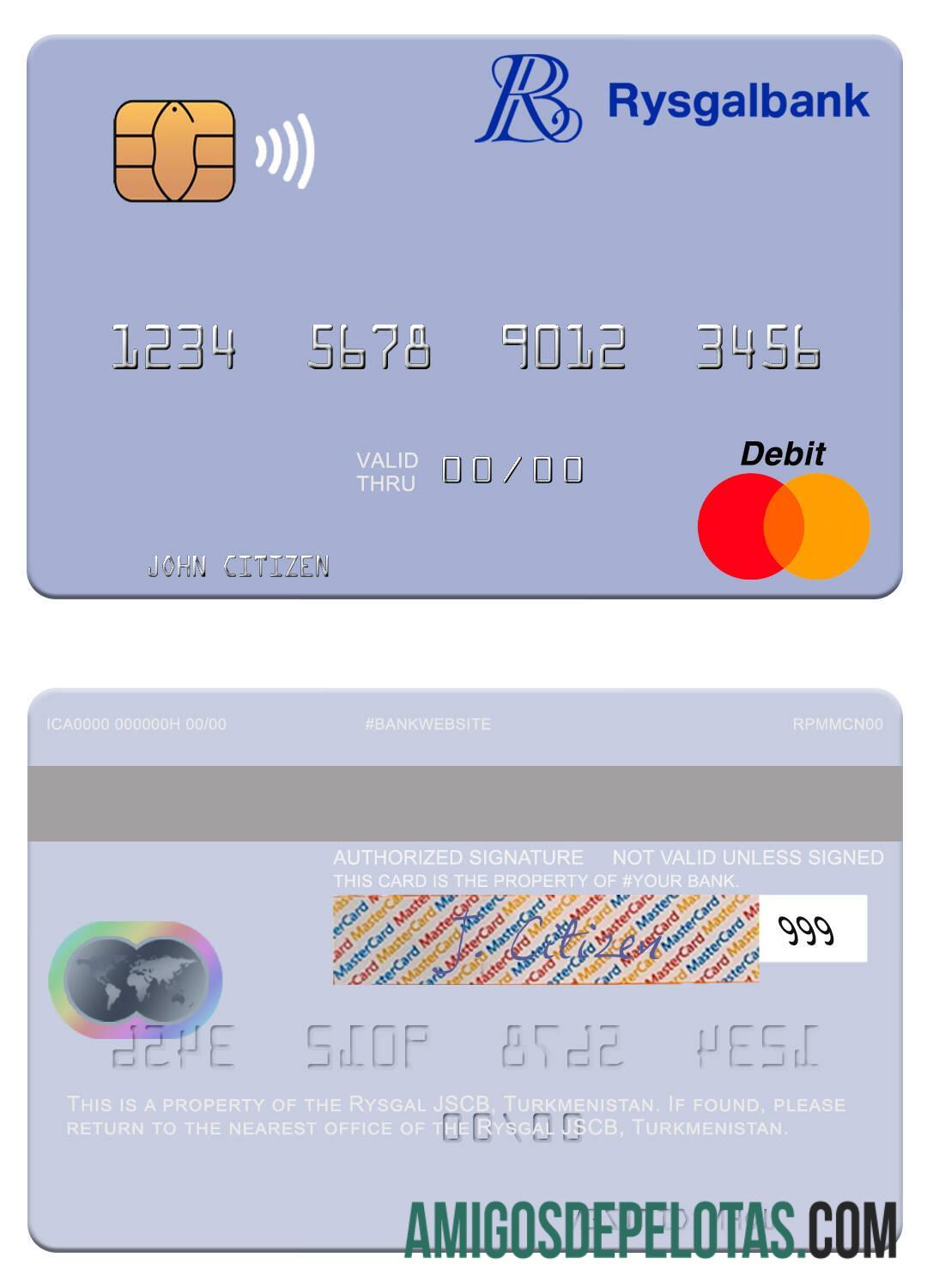 Turcomenistão Rysgal JSCB Mastercard exemplo